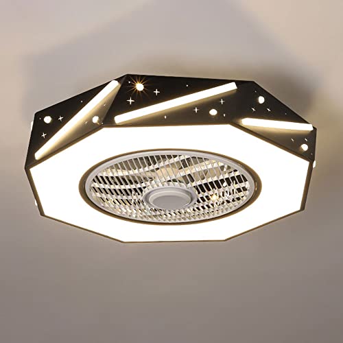 IBalody Ventilador de techo interior con luz Ventilador LED regulable Luz de techo Montaje empotrado Ventilador de techo...