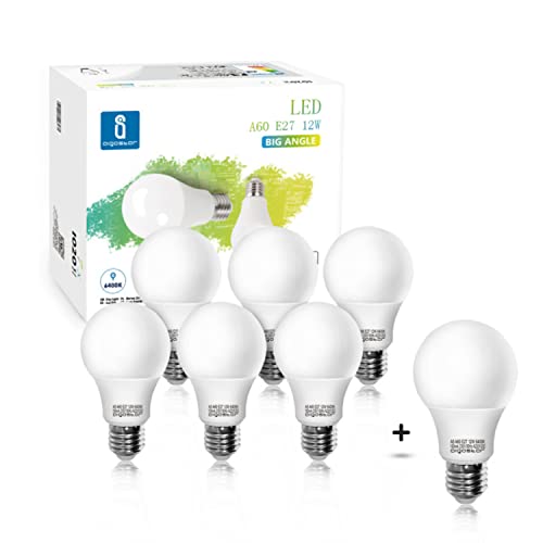 Aigostar Bombilla LED E27 12W, Luz blanca fría 6400K, 1020 lúmenes, Lámpara A60, Ángulo 280º, Ahorro de energía,...