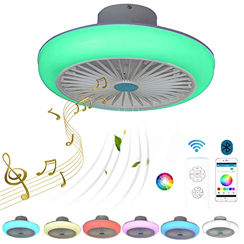 VOMI LED Ventilador de Techo con Lámpara y Bluetooth Altavoz Regulable Luz del Ventilador RGB Cambios de Color Mando a...