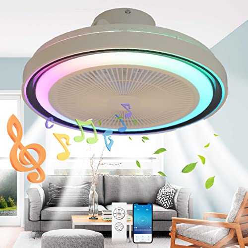 LED Ventilador de Techo con Iluminación y Mando a Distancia Moderno 36W RGB Regulable Lámpara de Techo con Música...