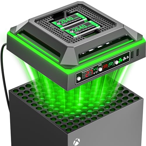 Tokluck Ventilador para Xbox Series X de 3 Velocidades, Base de Carga para Xbox Baterías Recargables 2×2640 mWh,...