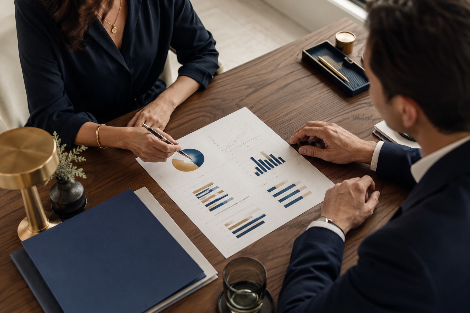Profesionales analizando la estrategia de una empresa en una reunión de trabajo